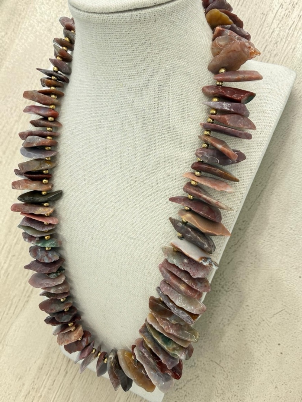 Massive Indian Agate Jasper Slab Statement Necklace 22” Gold Boho 241g Spike Lux